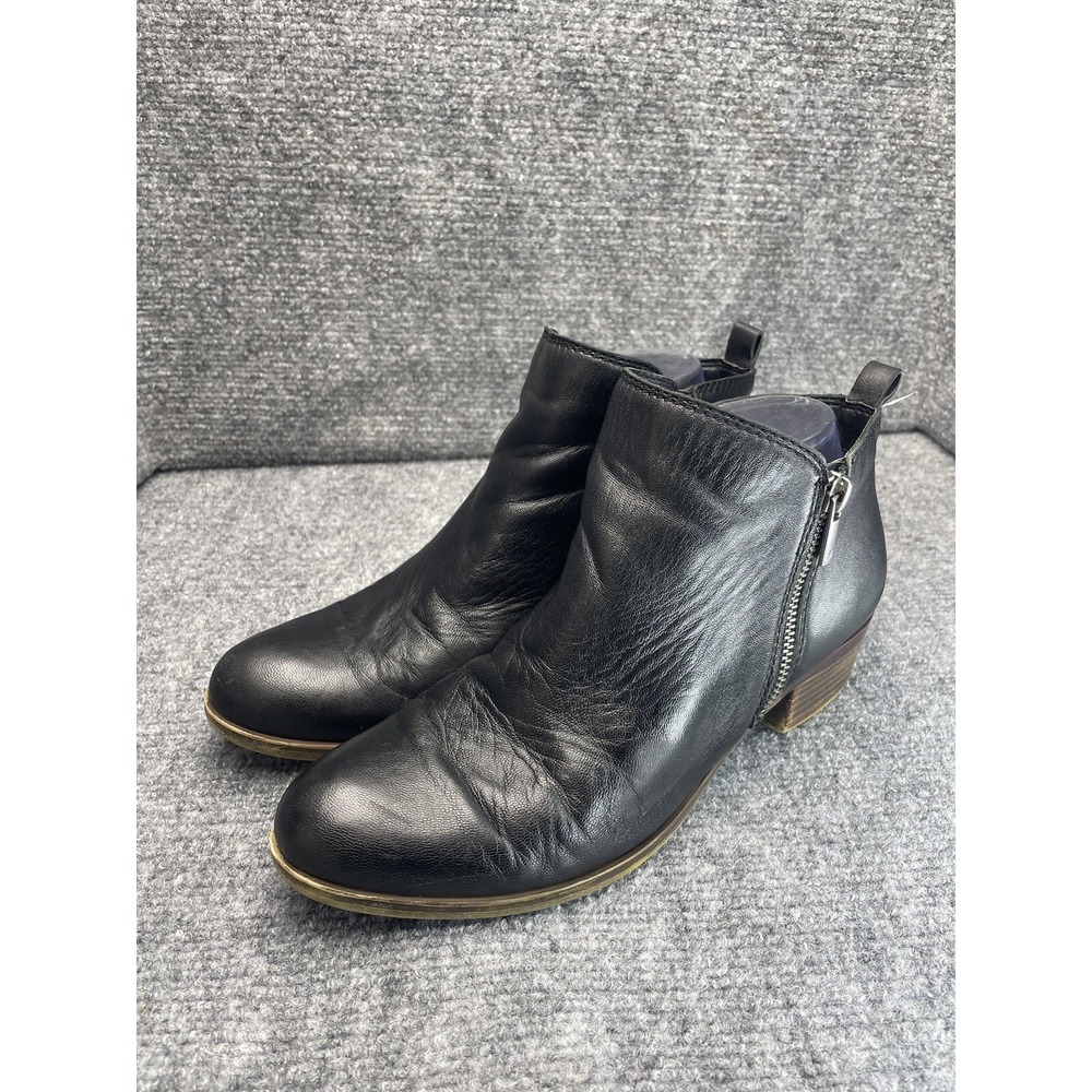 Lucky Brand Basel Women's Boots Size 8 Black Leather Ankle Booties Side Zip